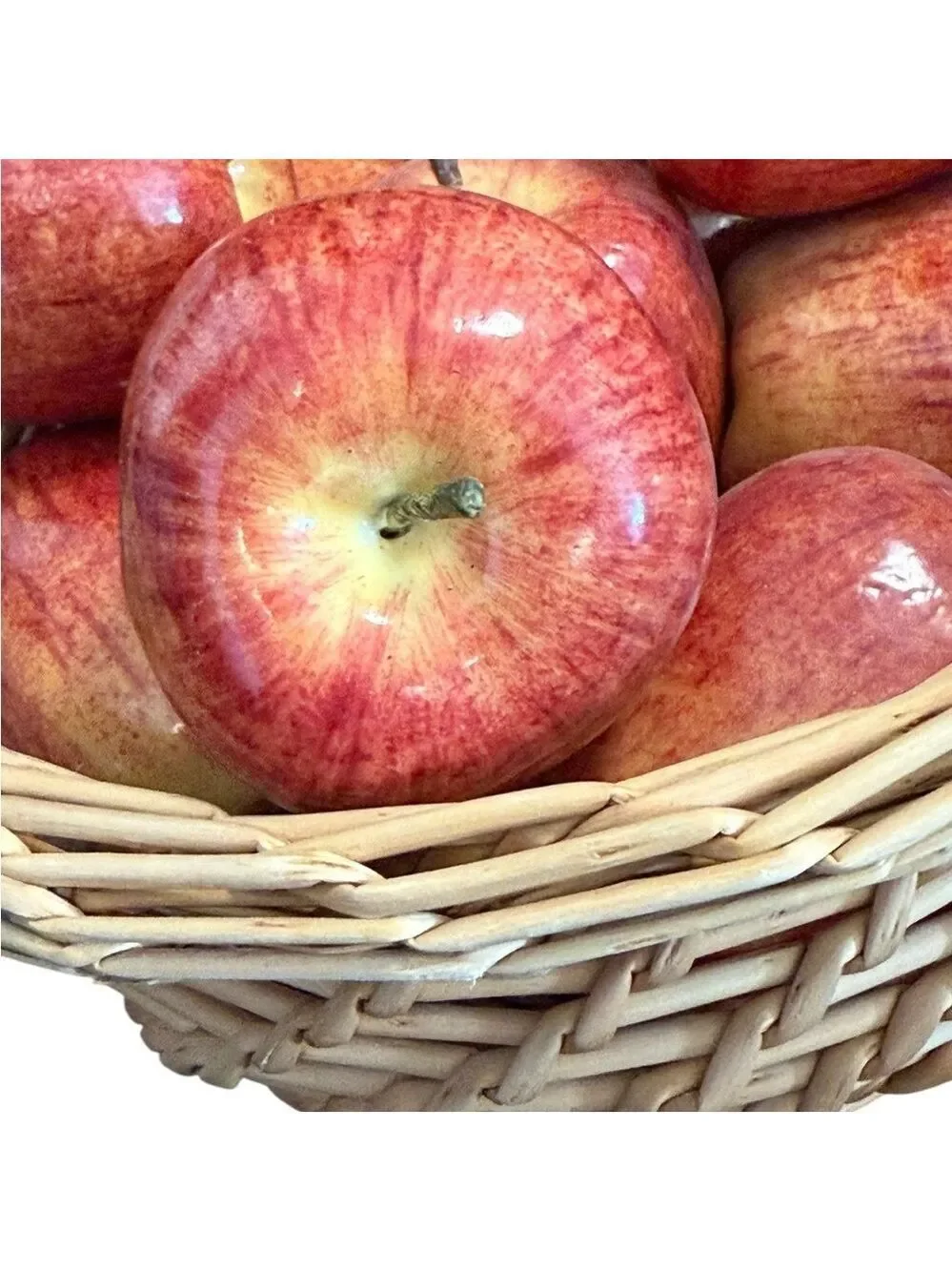Decorative Display 9 Realistic Faux Red Apples in 11” Woven Basket Lightweight